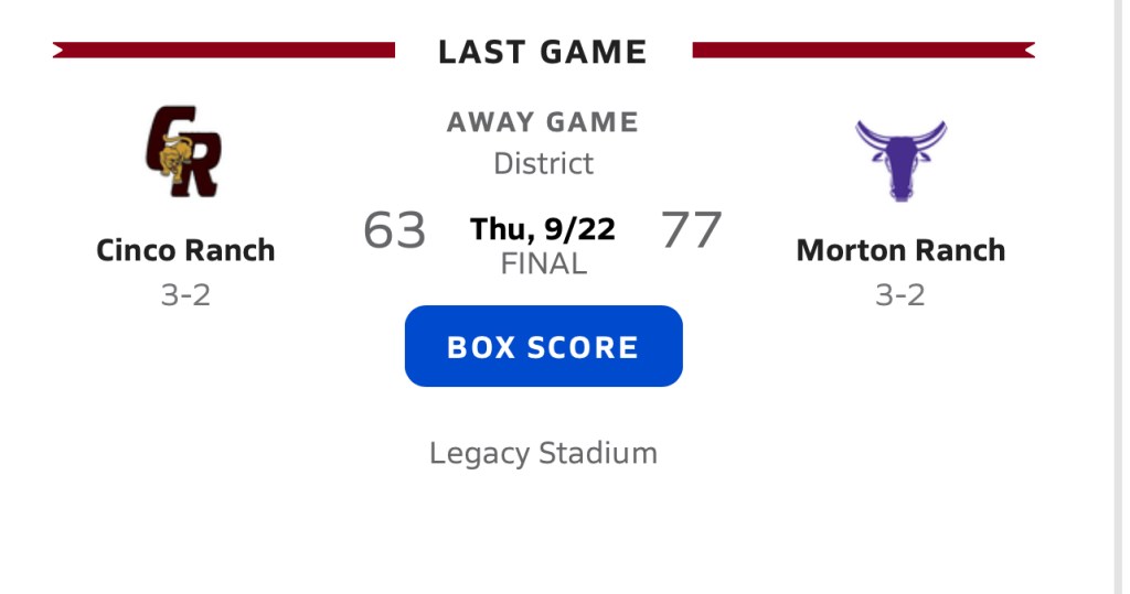 Massive Game of The Week: Cinco Ranch vs Morton Ranch